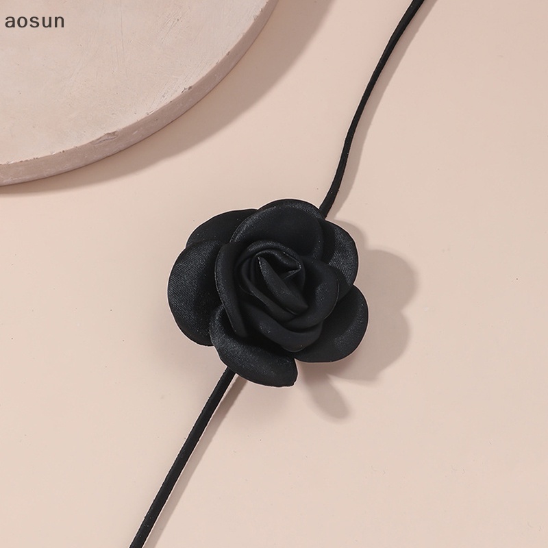 Aosun Vòng Cổ Choker Nhung Dài Đính Hoa Trà Lớn Cho Nữ EN