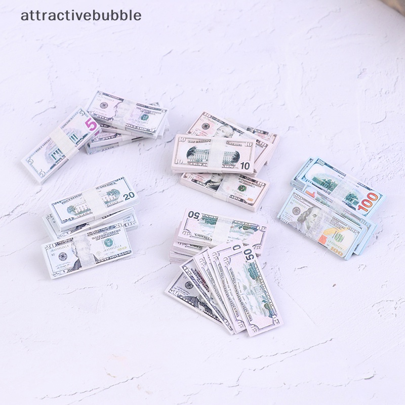 Set 100 Mô Hình Tờ Tiền Đô La 5 / 10 / 20 / 50 / 100 Trang Trí Nhà Búp Bê 1: 12