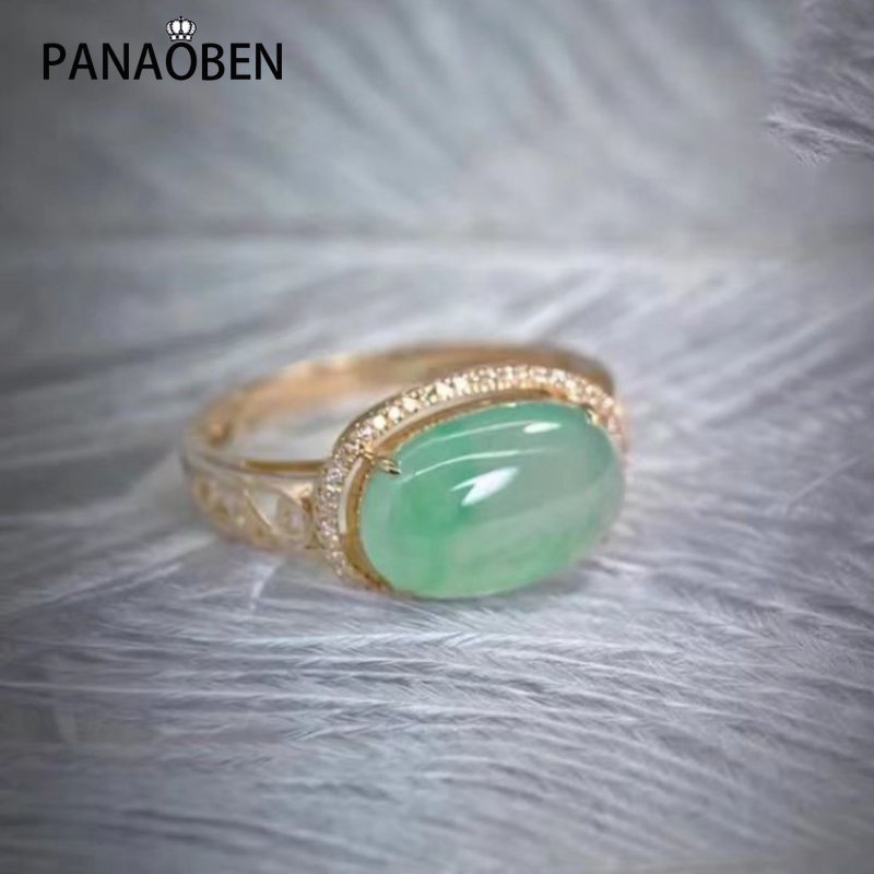 ♥ Nhẫn Hở Mạ Bạc 925 Hình Oval Màu Xanh Lá Cổ Điển Thanh Lịch Có Thể Điều Chỉnh Cho Nam Và Nữ