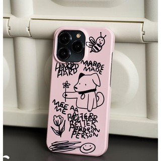 Ốp Điện Thoại Họa Tiết Chú Chó Màu Hồng Dễ Thương Cho iPhone13promax 12promax 11promax 13 12 / 11 14promax