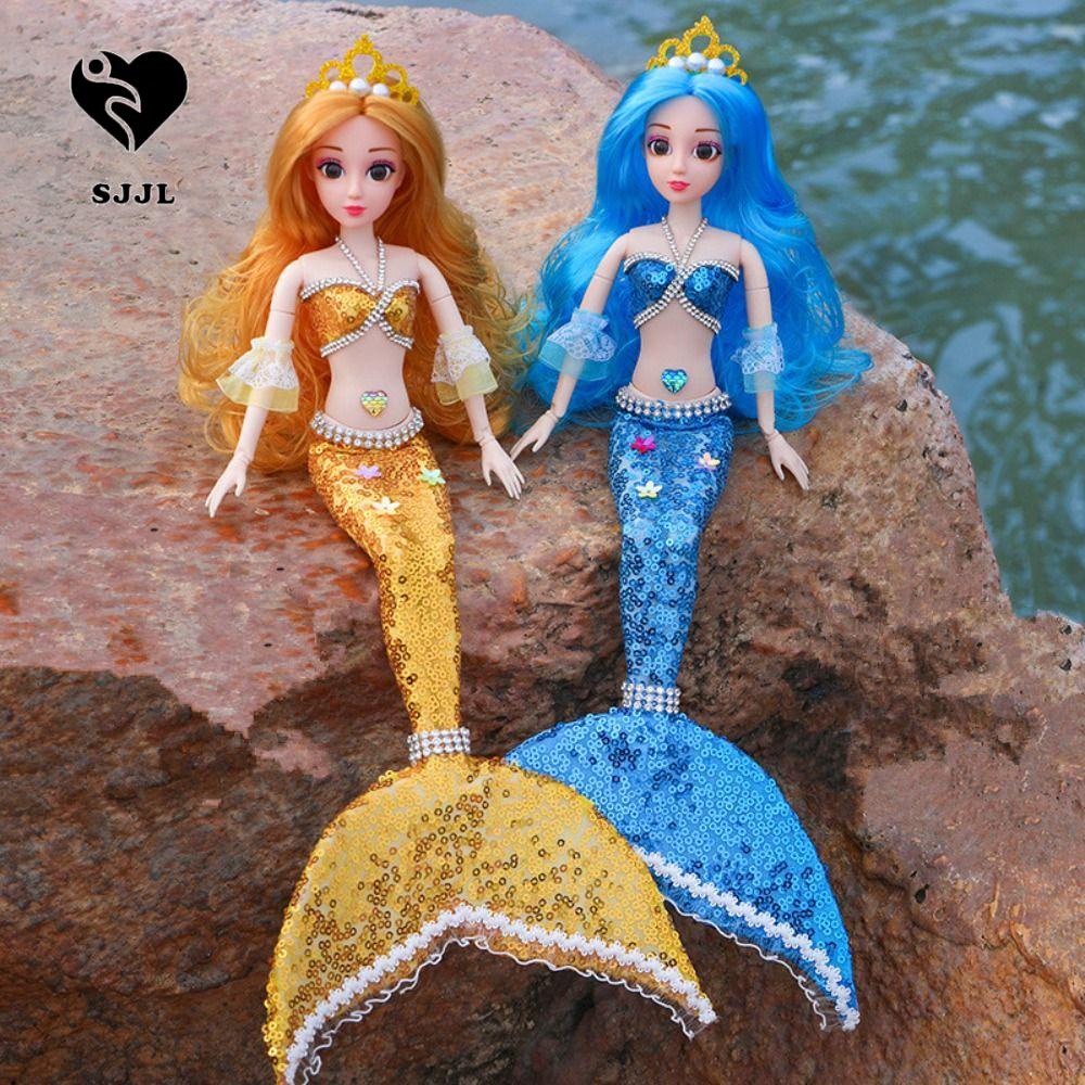 Búp Bê Nàng Tiên Cá 3D Mặc Váy Đuôi Cá Lấp Lánh Xinh Xắn Có Thể Tháo Rời
