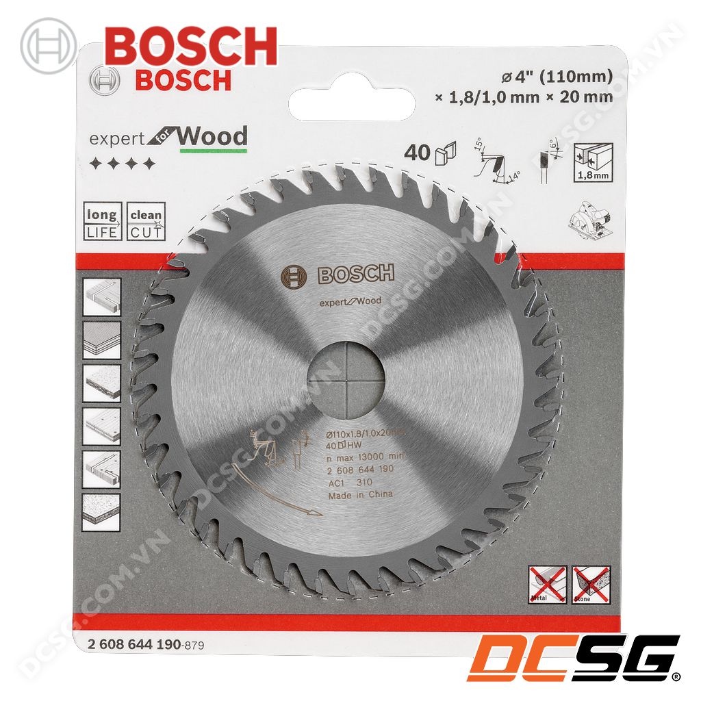 Đĩa cưa gỗ 110x1.8/1.0x20mmx40T Expert for Wood Bosch 2608644190 | DCSG