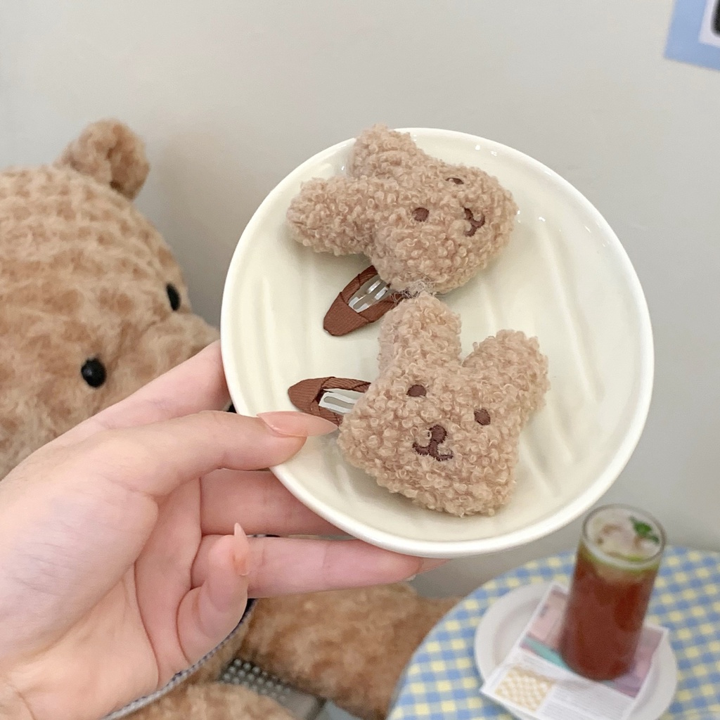 Kẹp Tóc Màu Cà Phê Trang Trí Hình Thỏ Hoạt Hình Dễ Thương Thời Trang Mùa Thu 2023