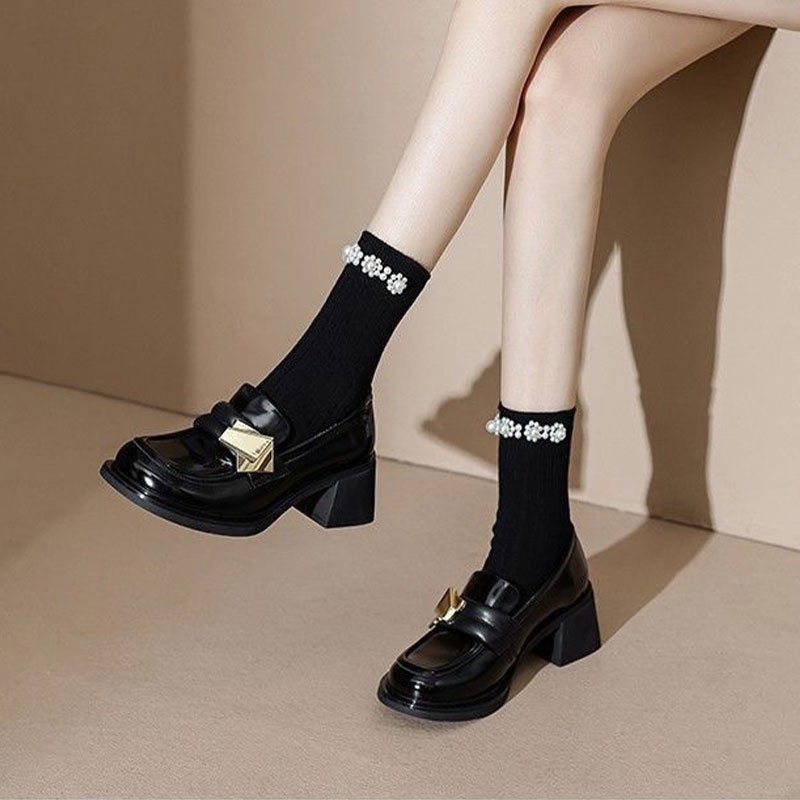 GUDETU❤Giày Da Đế Dày Cao Gót Phong Cách Mary Jane Cho Nữ