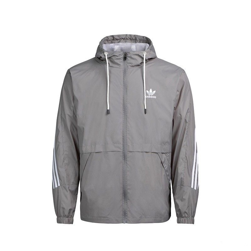 Áo Khoác Thể Thao Adidas 100% Mỏng Có Mũ Họa Tiết Kẻ Sọc Phong Cách Retro Cho Nam