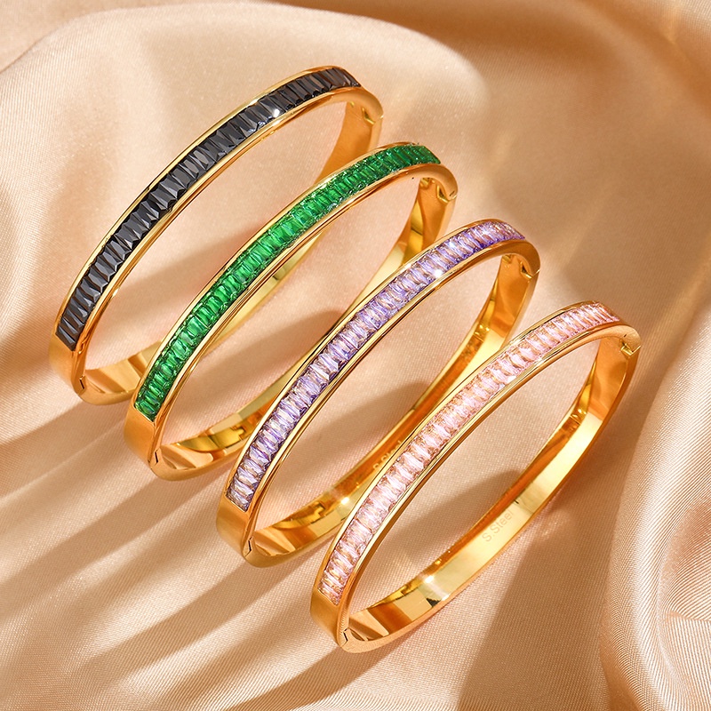 Vòng Tay Thép Titan Không Gỉ Đính Đá Zircon Phong Cách Mới 2023 Dễ Phối Đồ