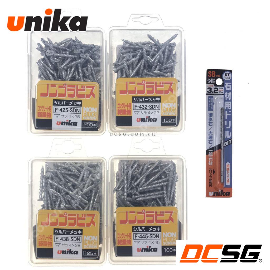 Ốc vít bắt tường, bê tông Unika M4 đầu bằng kèm mũi khoan mồi SB3.2mm