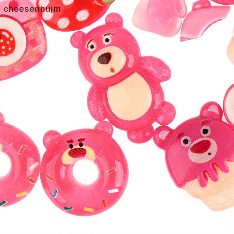 Set 10 Kẹp Tóc Hình Gấu Hồng / Dâu Tây Bằng Nhựa Resin DIY