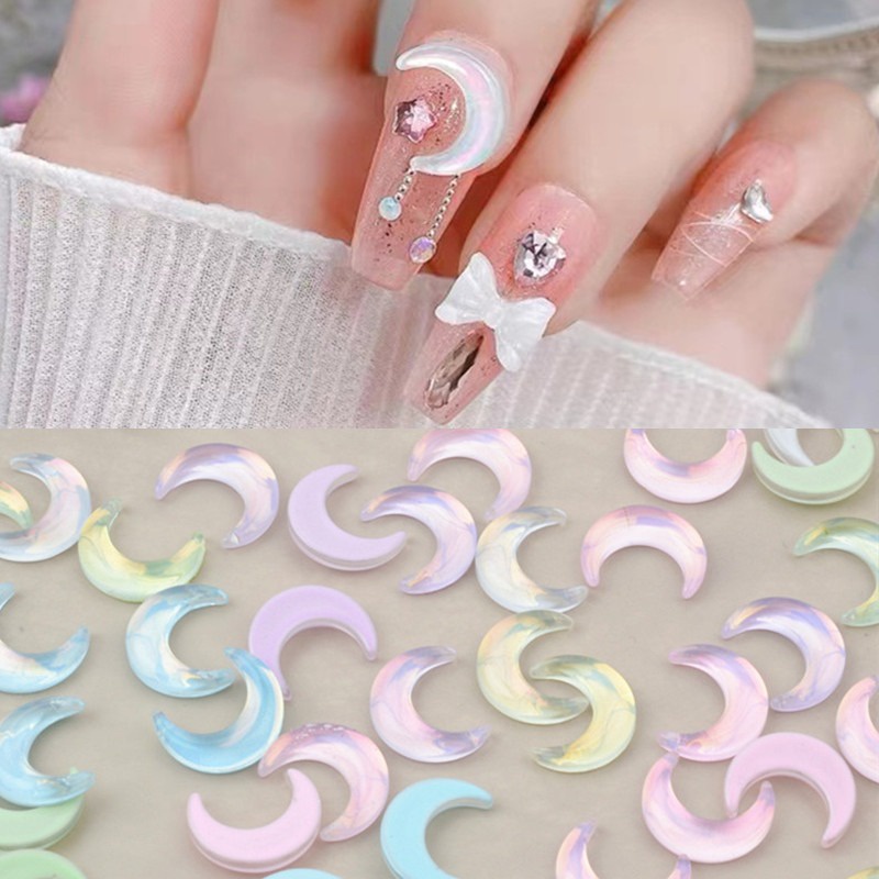 Set 10 / 50 Phụ Kiện Trang Trí Móng Tay Nghệ Thuật Hình Trăng Sao Nhiều Màu Sắc