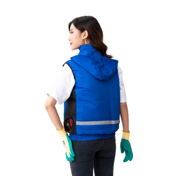 Áo khoác quạt điều hoà ghile Nhật Bản Yamako, áo có mũ tháo rời màu xanh