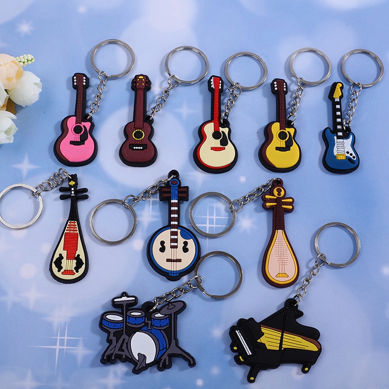 Sáng tạo cổ điển guitar keychain thời trang nhạc cụ silicone đồ trang trí phụ kiện túi chìa khóa mặt dây chuyền cho nam giới nữ quà tặng