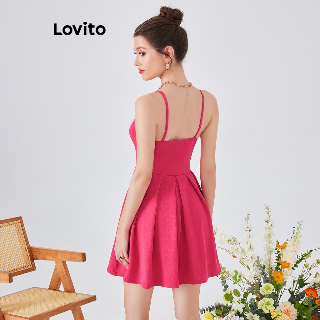 Đầm Lovito phong cách dự tiệc màu trơn xếp ly dành cho nữ L54ED112