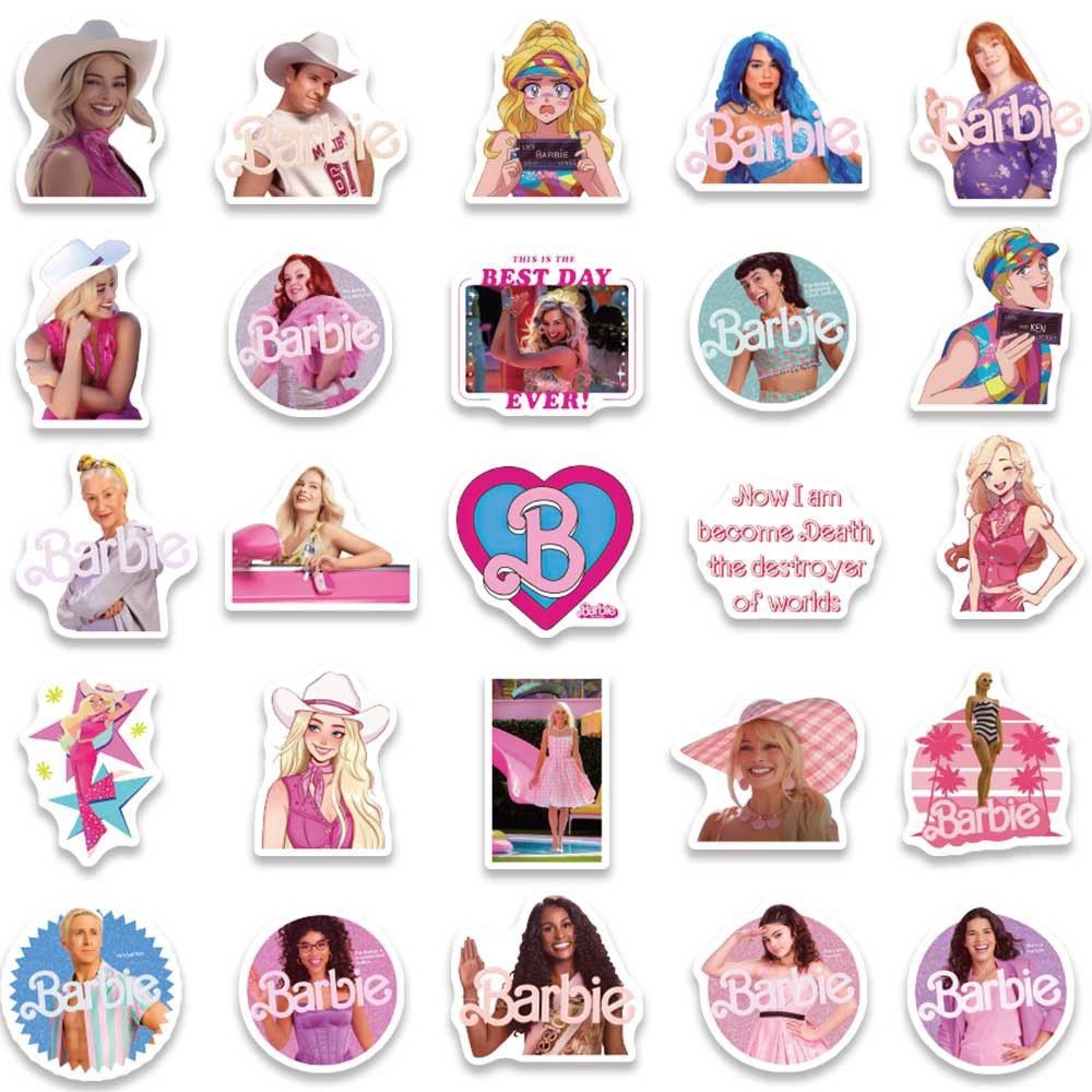 Set 60 Miếng Dán Trang Trí Hình Búp Bê Barbie Màu Hồng