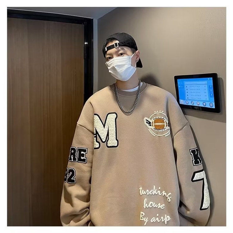 Áo Sweater Nam Chui Đầu Dáng Rộng Thêu Họa Tiết Kiểu Mỹ Cá Tính Cho Các Cặp Đôi Áo len nam  Màu Trơn Tay Dài Dáng Rộng Thời Trang Mới Thu Đông Phong Cách Hàn Quốc Cho Nam Và Nữ