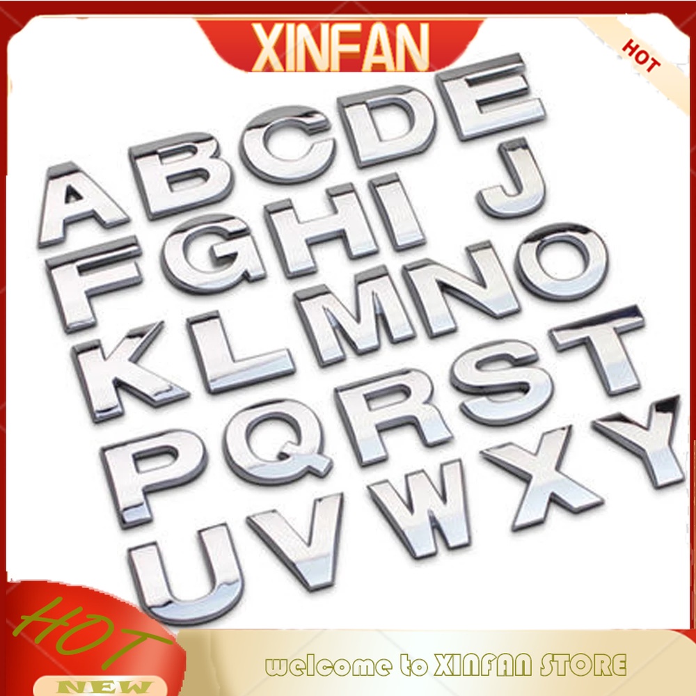 Miếng Dán Hình Chữ Cái Và Số 3D Bằng Kim Loại Màu Bạc Trang Trí Xe Hơi