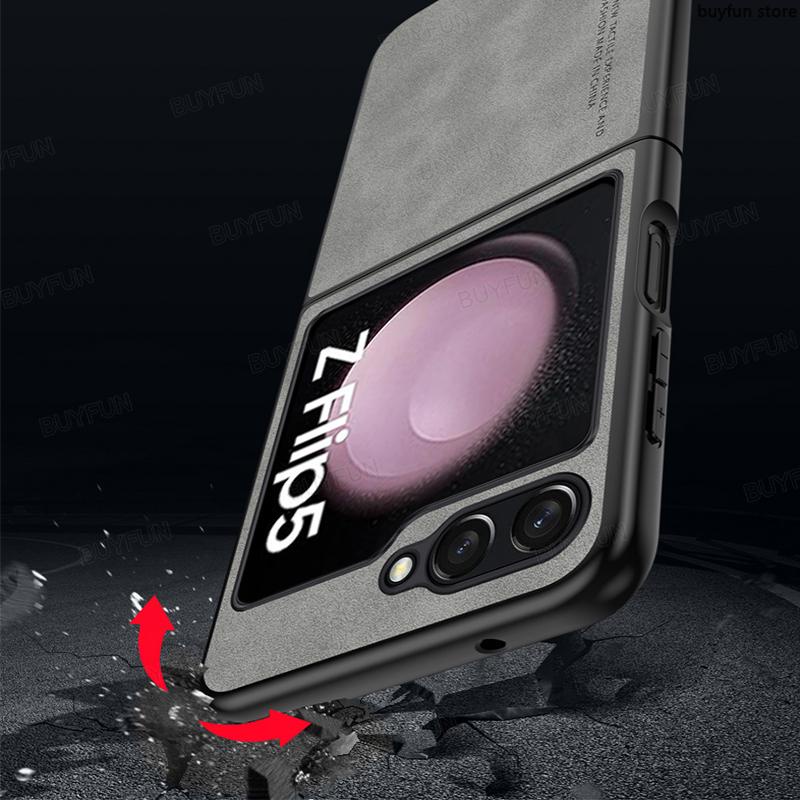 Luxury Case For Samsung Galaxy Z Flip5 5G flip 5 Shockproof PU Leather Phone Cover Bumper