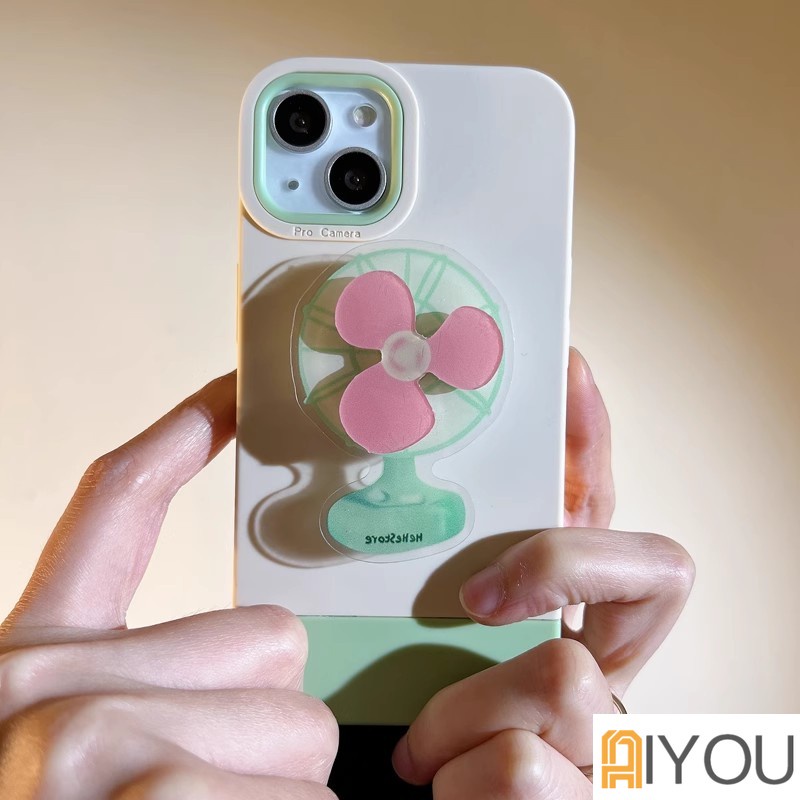 Ốp Điện Thoại Silicon Màu Kẹo Có Giá Đỡ Hình Quạt 3D Dễ Thương Cho iPhone 15 14 13 12 11 Pro Max