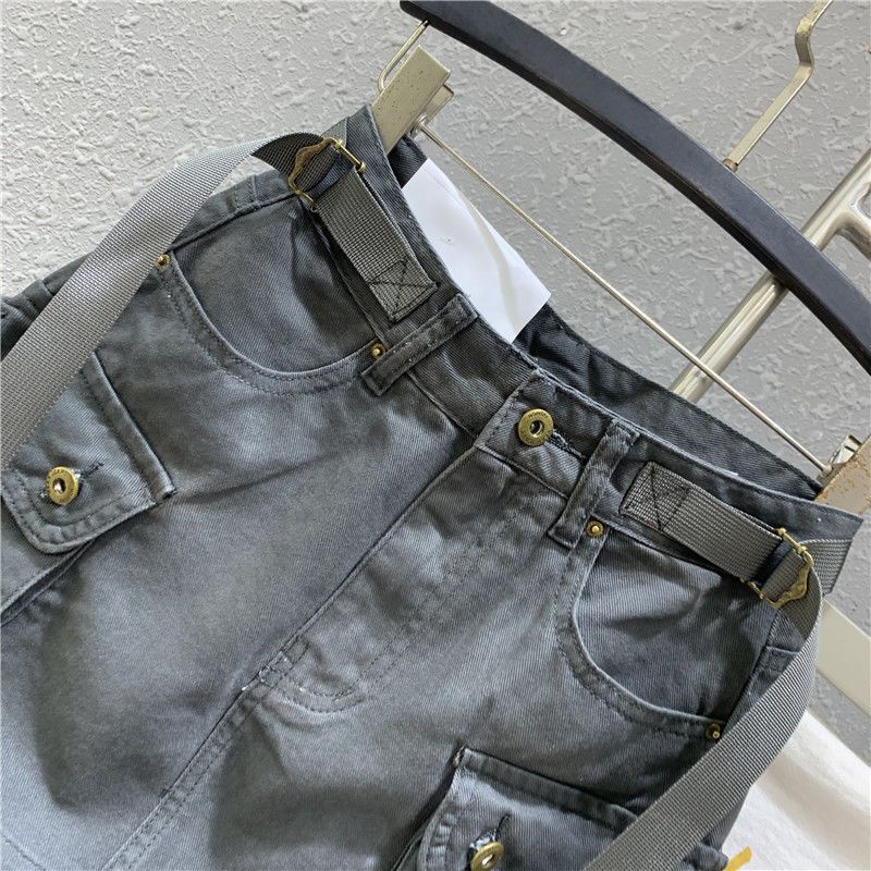 Chân Váy Yếm Denim Chữ A Lưng Cao Thời Trang Cho Nữ