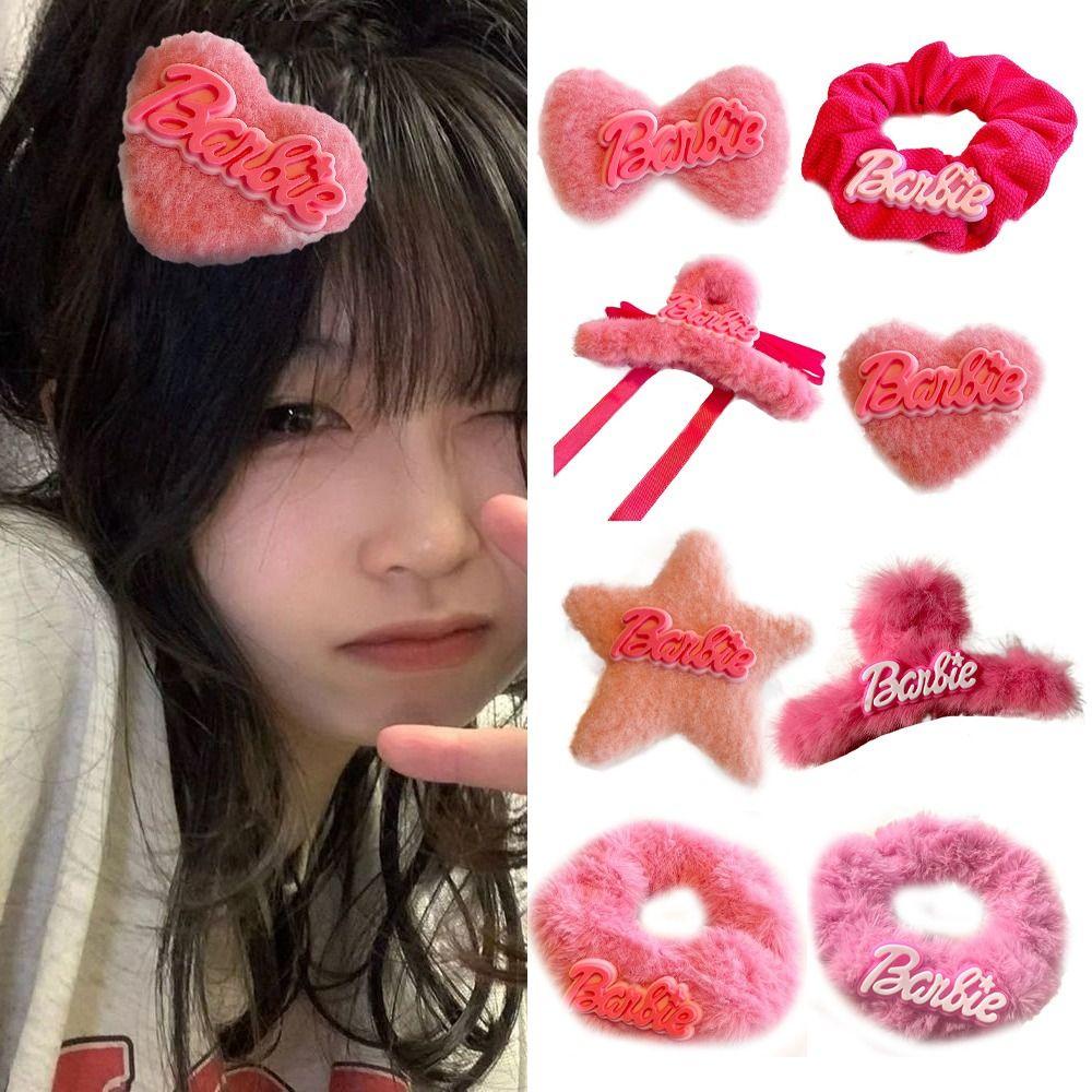 Kẹp tóc ralph barbie, trái tim chữ cái, kawaii màu hồng nơ ngôi sao cosplay