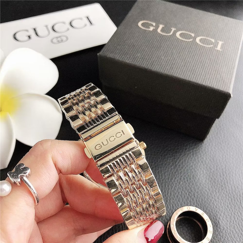 Đồng hồ đôi Mặt Tròn Họa Tiết Gucci Dây Da Thép Không Gỉ Thời Trang Cho Nam Và Nữ