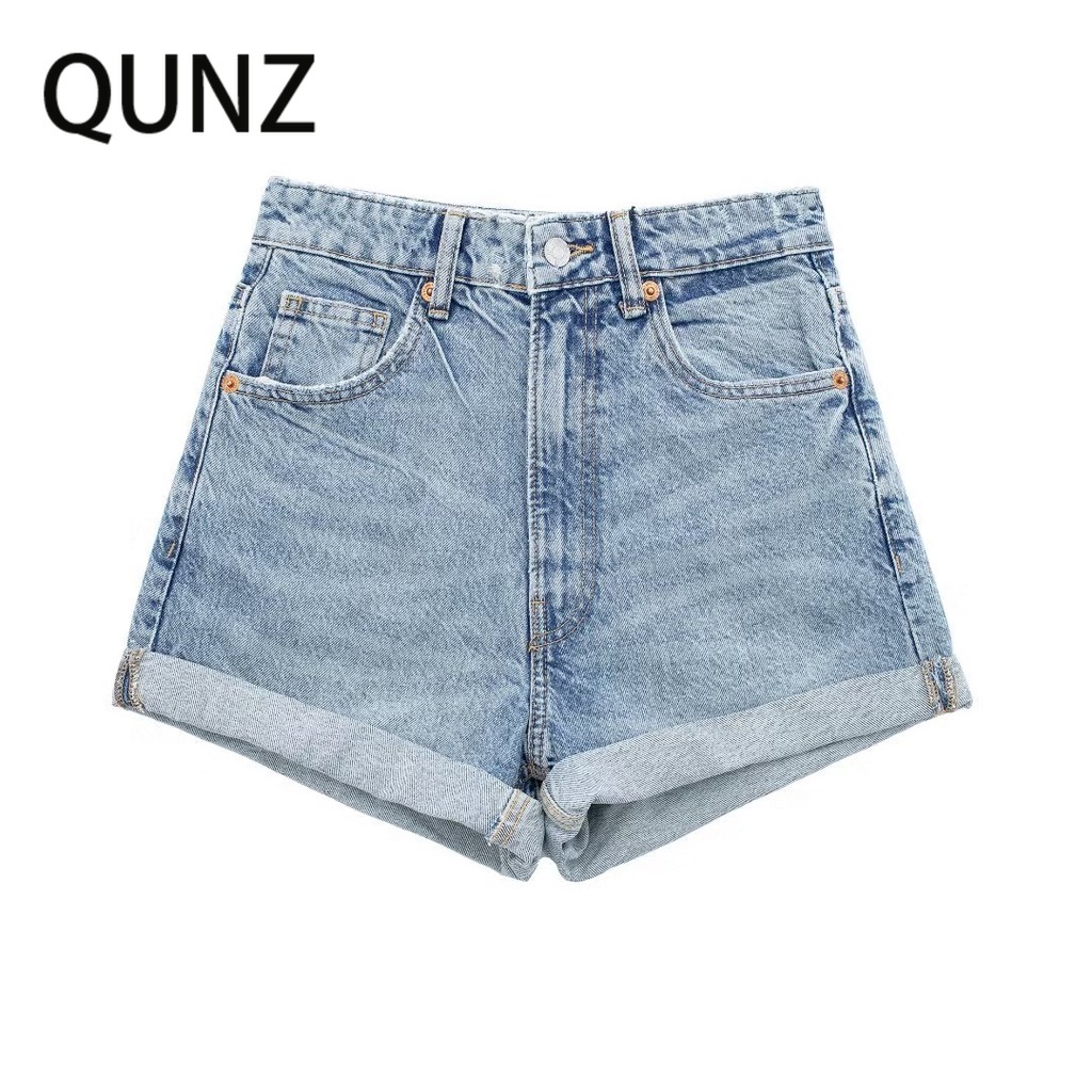Qunz Quần Short Lưng Cao Ống Rộng Phong Cách Cao Bồi Thời Trang 8798