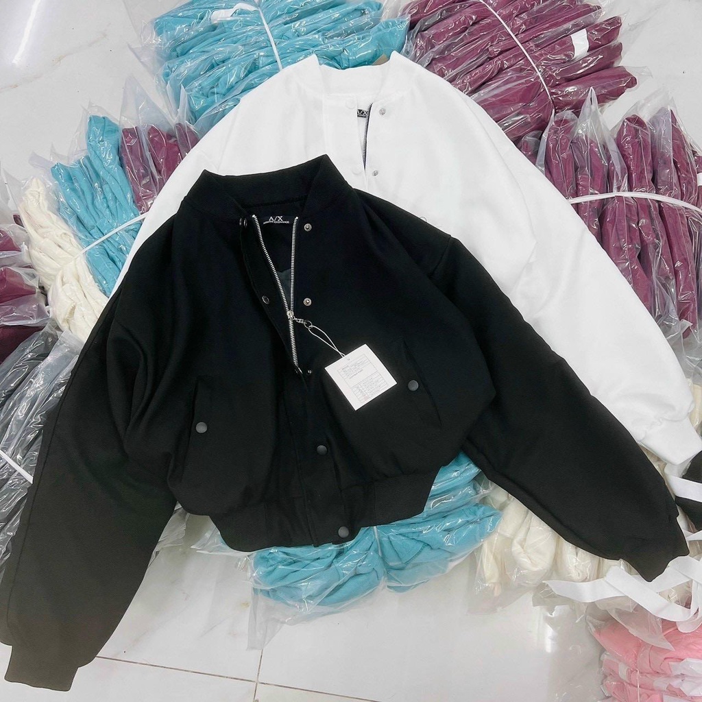 Áo khóac lửng croptop bomber túi nắp thêu logo kaki da lộn 2 lớp unisex nam nữ