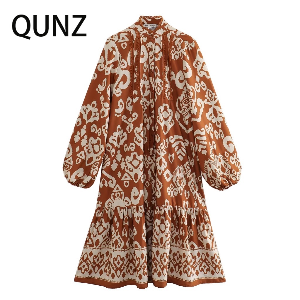 Qunz Đầm Ren Tay Dài Cỡ Lớn 20315