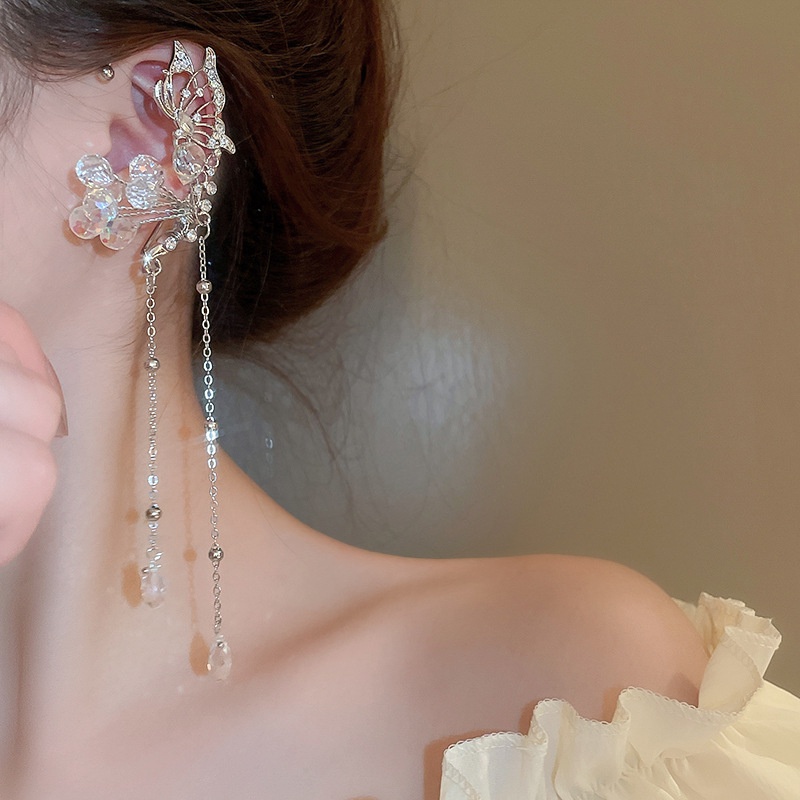 Bông Tai Tua Rua Hình Bướm Đính Đá Pha Lê Thời Trang Cao Cấp Không Cần Khoan Lỗ Dành Cho Bạn Nữ