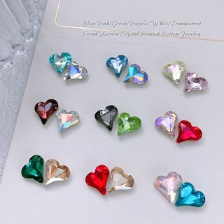 1 cái / nail art crystal crooked peach heart tip bottom diamond jewelry size love super shimmer nail crooked heart diamond