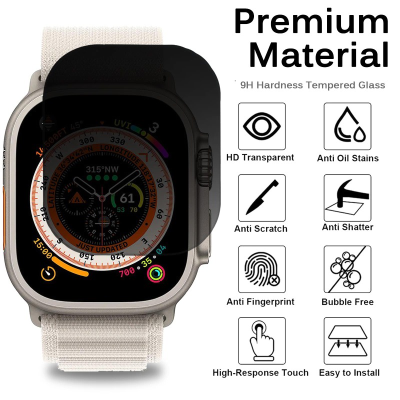 Kính Cường Lực Bảo Vệ Màn Hình Chống Nhìn Trộm Cho Apple Watch Ultra 49mm 45mm 41mm HD Iwatch Series 8 7 6 SE 5 4 38 40mm 44mm