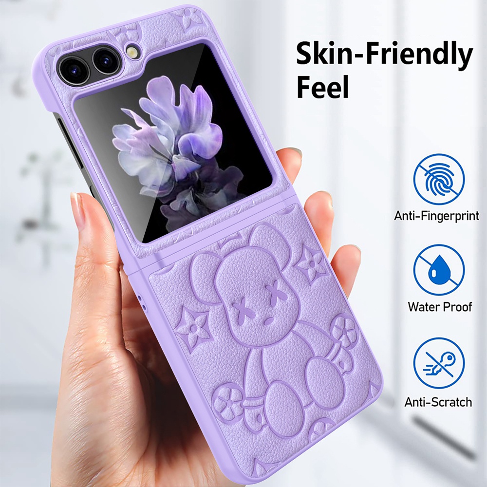 Ốp điện thoại HOCE da mềm họa tiết gấu đáng yêu cho Samsung Galaxy Z Flip 4 zflip3 flip4 flip5 5G