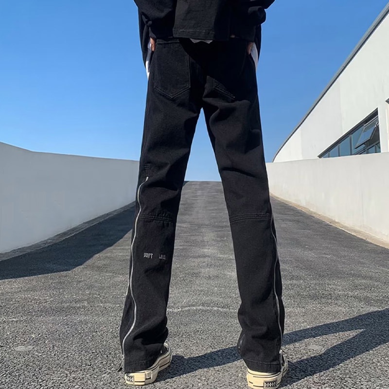 Yazhiniao Quần Jean Ống Suông Phối Khóa Kéo Bên Hông Phong Cách retro Mỹ Cho Nam