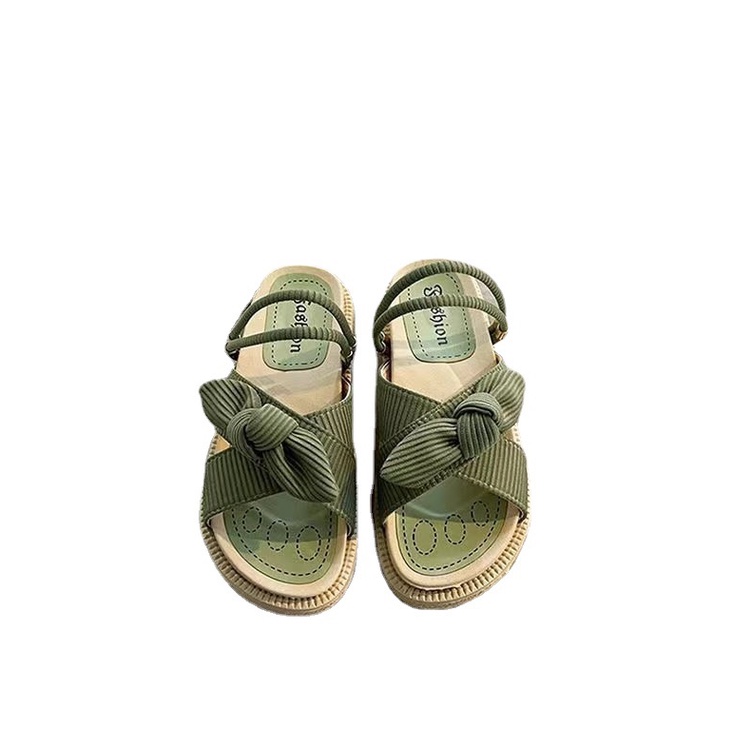 Giày Sandal Đế Dày Hở Mũi Đính Nơ Thời Trang Đi Biển Cho Nữ
