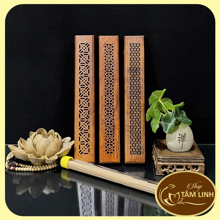 Hộp, Khay Đốt Nhang Trầm Không Tăm-Bằng Gỗ Hương Cao Cấp Nhiều Họa Tiết - tamlinhvanhoaphamphatgiao