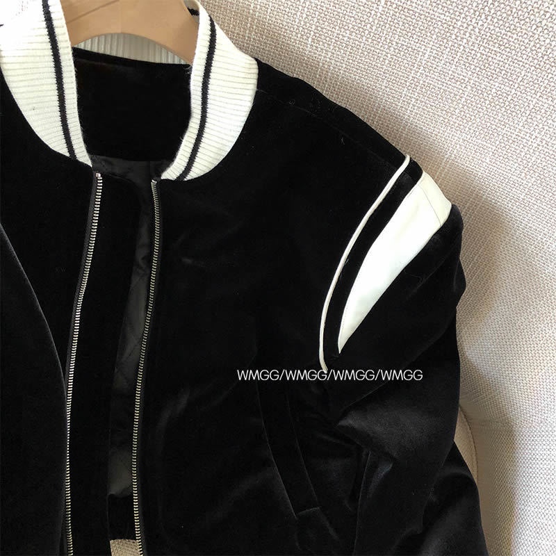 Áo Khoác Bóng Chày Tay Dài Vải Nhung Màu Sắc Tương Phản Phong Cách Mỹ Thời Trang Xuân Thu 2023 Cho Nữ