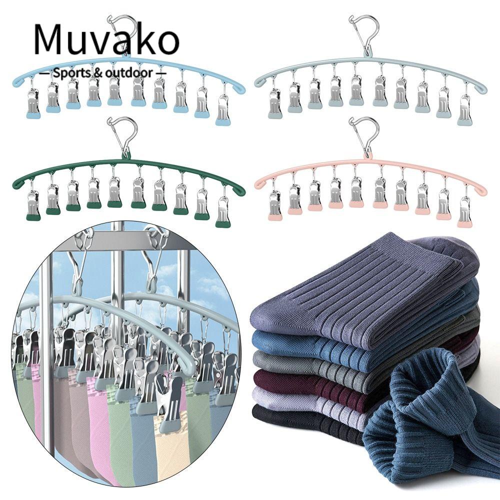Muvako Móc Treo Đồ 10 Kẹp Bằng Thép Không Gỉ Chống Gió Tiết Kiệm Không Gian Tiện Dụng Cho Gia Đình