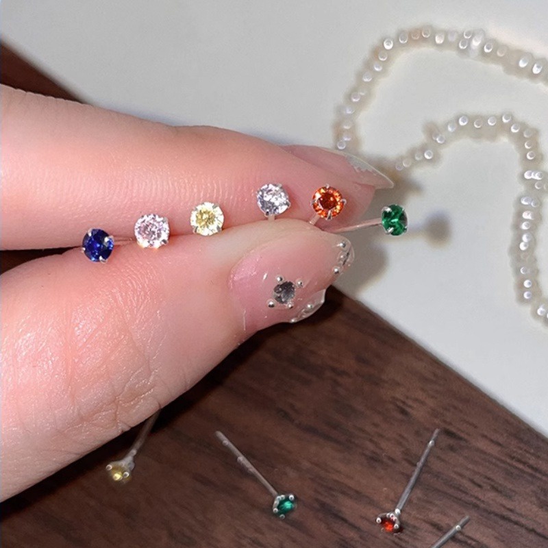 Khuyên Tai Bạc s925 Đính Đá Zircon Lấp Lánh Thời Trang Cho Nam Nữ