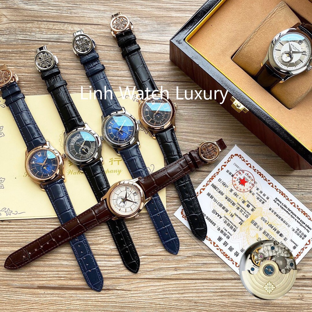 Đồng Hồ Nam Patek Máy Cơ Automatic Cao Cấp, Đồng Hồ Dây Da Mặt Kính Chống Xước Chống Nước Chất Lượng Cao