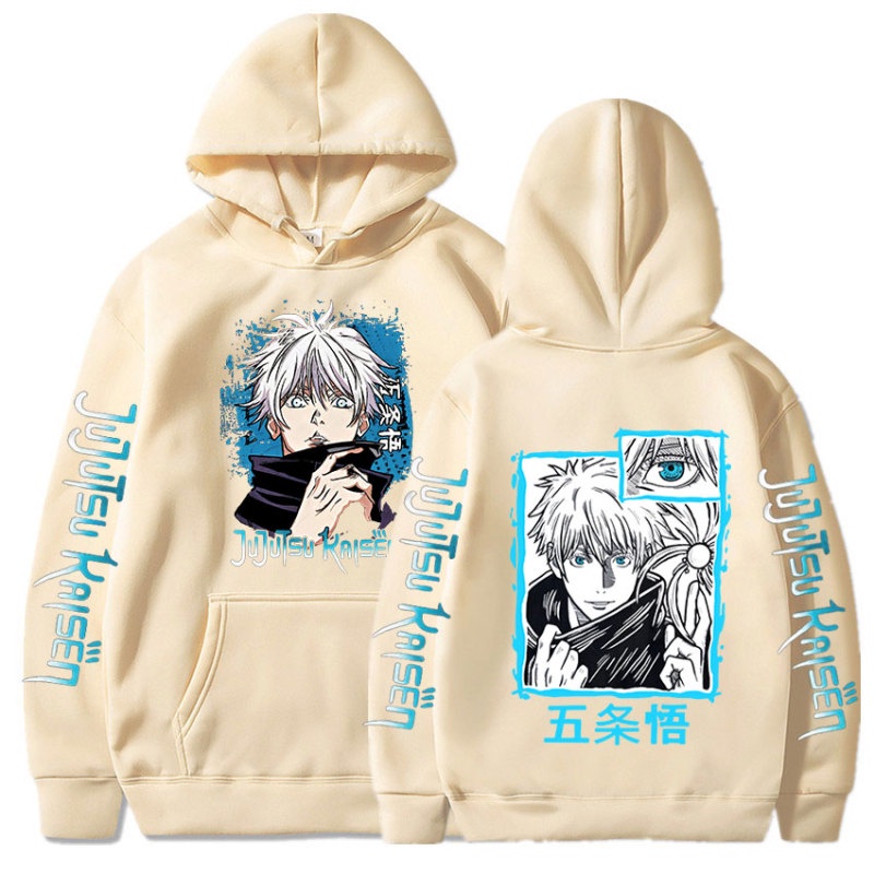 2023 new anime jujutsu kaisen satoru gojo hoodie quá khổ thu đông áo nam nữ áo chui đầu dài tay