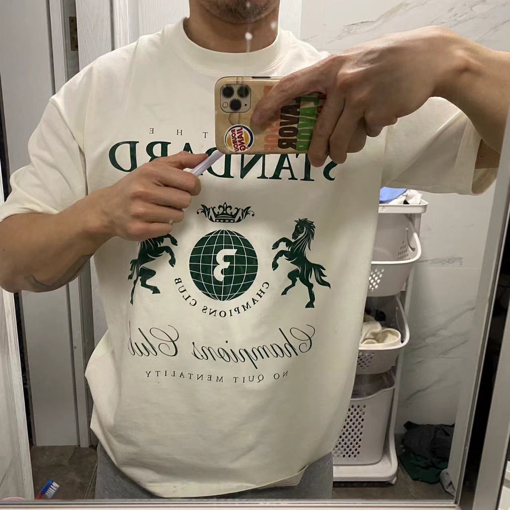 Ready stock paucris 'match lux stretch-cotton print sporty loose crewneck short-sleeved t-shirt