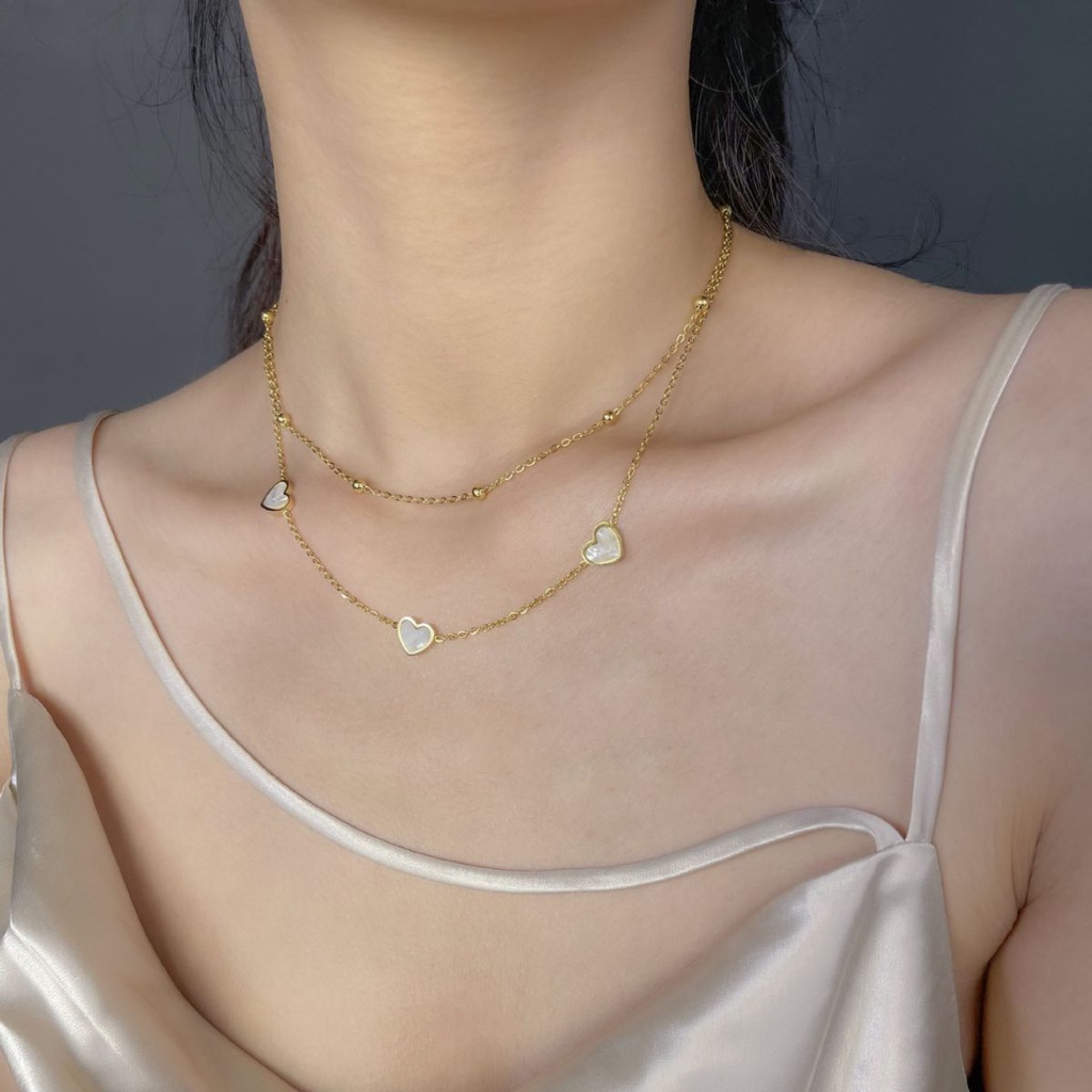 Dây Chuyền Hai Lớp Bằng Thép Titan Mặt Trái Tim Thời Trang