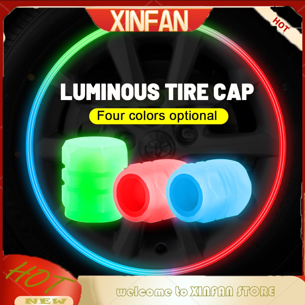 Xinfan 4 cái van lốp phát sáng huỳnh quang mũ xe máy xe máy bánh xe van vòi phun thân phát sáng nắp trang trí chống bụi-chống bụi