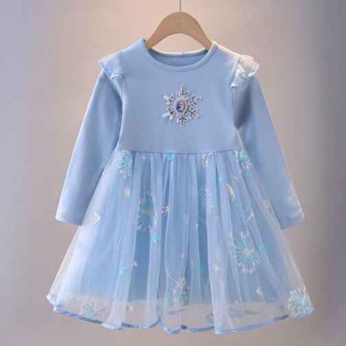 Cô gái váy mới đông lạnh dài tay váy công chúa váy trẻ em cotton sequins váy trẻ em cô gái quần áo thời trang