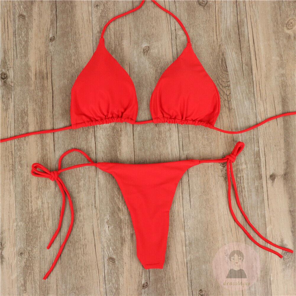 Dre-2pcs phụ nữ mùa hè màu rắn buộc bên bộ đồ bơi