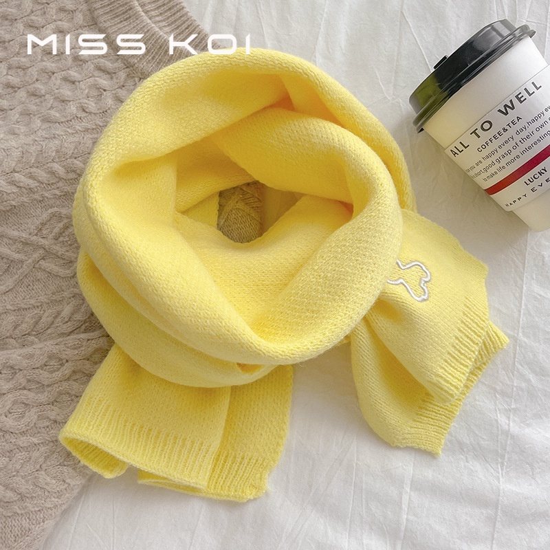Misskoi  Khăn Choàng Len Dệt Kim Dài Màu Trơn Phong Cách Hàn Quốc Giữ Ấm Mùa Đông Cho Cặp Đôi