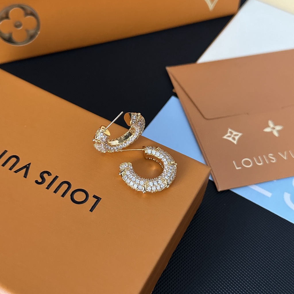 Lv bông tai titan thép chữ logo vòng đeo tai stud bông tai trang sức nữ