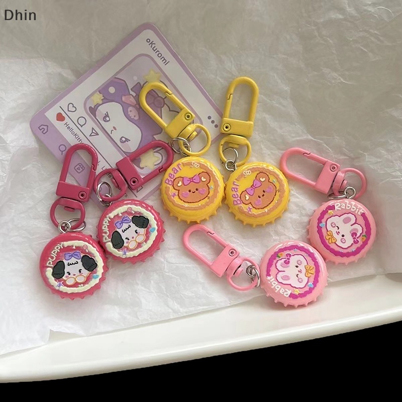 Kawaii dễ thương nắp chai móc khóa sáng tạo gấu nhỏ thỏ trang trí xe hơi mặt dây chuyền trẻ em quà tặng sinh nhật cod
