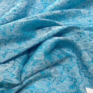 Lụa Tơ Tằm may áo dài hoa cúc xanh lam, khổ rộng 90cm, bền đẹp & thoáng mát