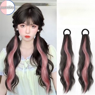 45cm / 50cm y2k hotties highlight thuốc nhuộm màu hồng dài xoăn phồng đôi tóc đuôi ngựa tóc giả cô gái ngọt ngào mô phỏng đuôi ngựa dây đeo tóc giả phần mở rộng tóc