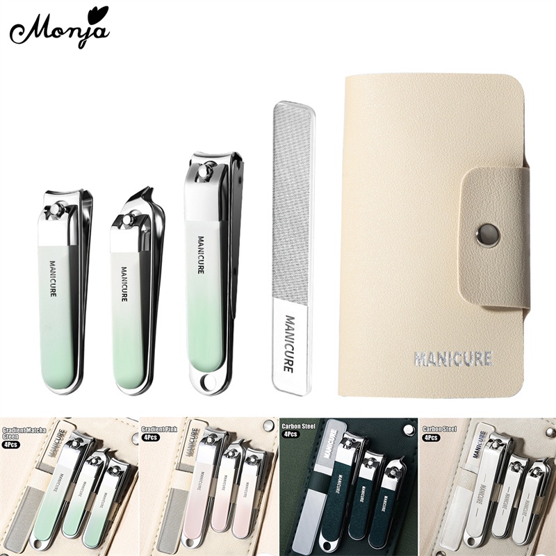 Monja 4 cái / bộ dụng cụ cắt móng tay bằng thép carbon 4 máy cắt màu gradient bằng thép không gỉ nail and toe nail repair trimmer toolkits